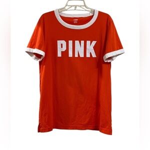 PINK Victoria's Secret Orange and White Short Sleeve Casual Tee Shirt